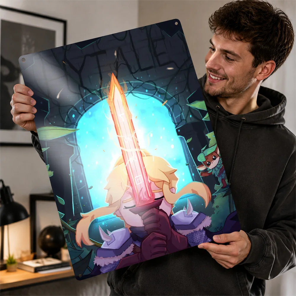 Hytale Sword Hero With Companion Aluminum Poster Illustrated Wall Art For Home Office Personalized Metal Sign Gamer Gift Idea