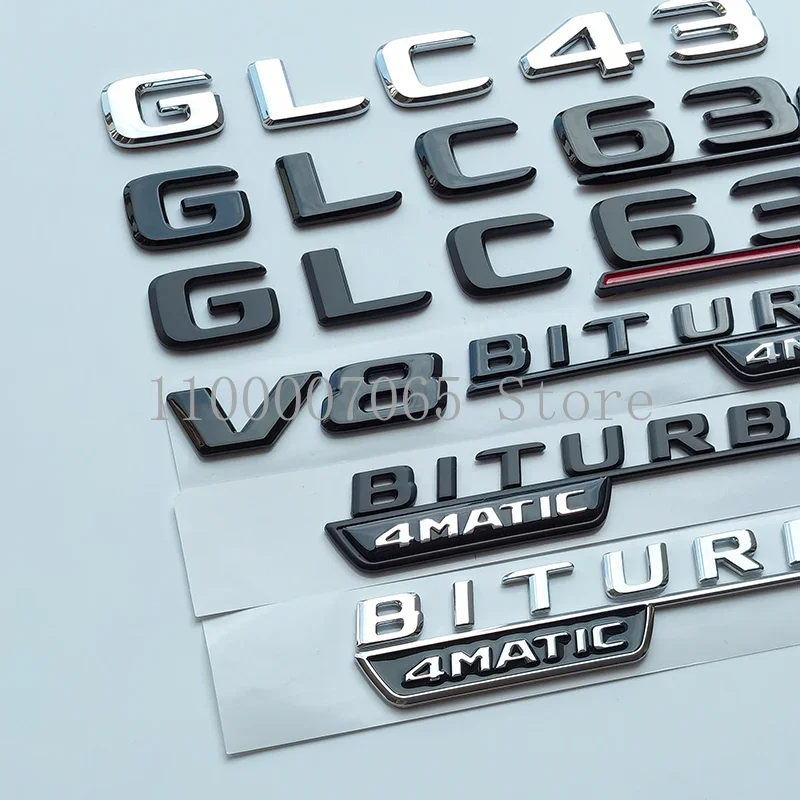 2017 Flat Letters GLC43 GLC63 GLC63S V8 Biturbo 4matic+ ABS Emblem for Car Fender Trunk X253 Rear Logo Sticker