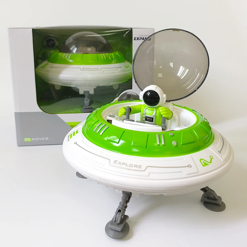 Spacecrt 모델 UFO Flng 접시 공간 자동차 탐험 장난감 소리 및 조명 효과 어린이를위한 플라스틱 소재