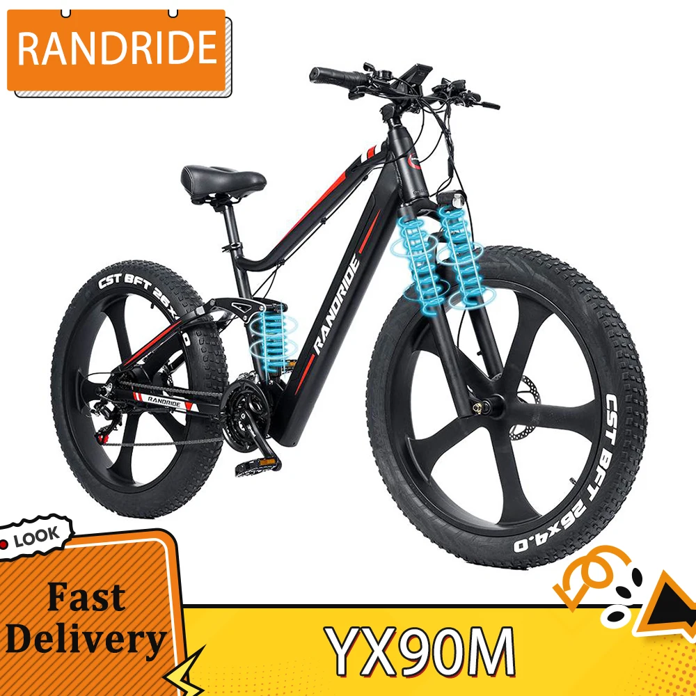 RANDRIDE YX90M Electric Bike 26 inch Fat Tire 1000W Motor E-Bike 48V 13.6Ah Battery 45km/h Max Speed 100km Range Hydraulic Brake