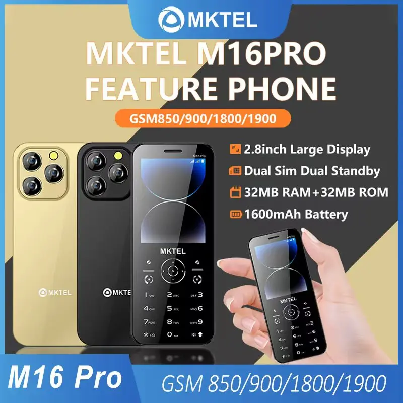 MKTEL M16 Pro Mobile Phone 2.8inch Dual SIM 1600mAh Battery 32MB RAM+32MB ROM GSM Feature Phone with Torch