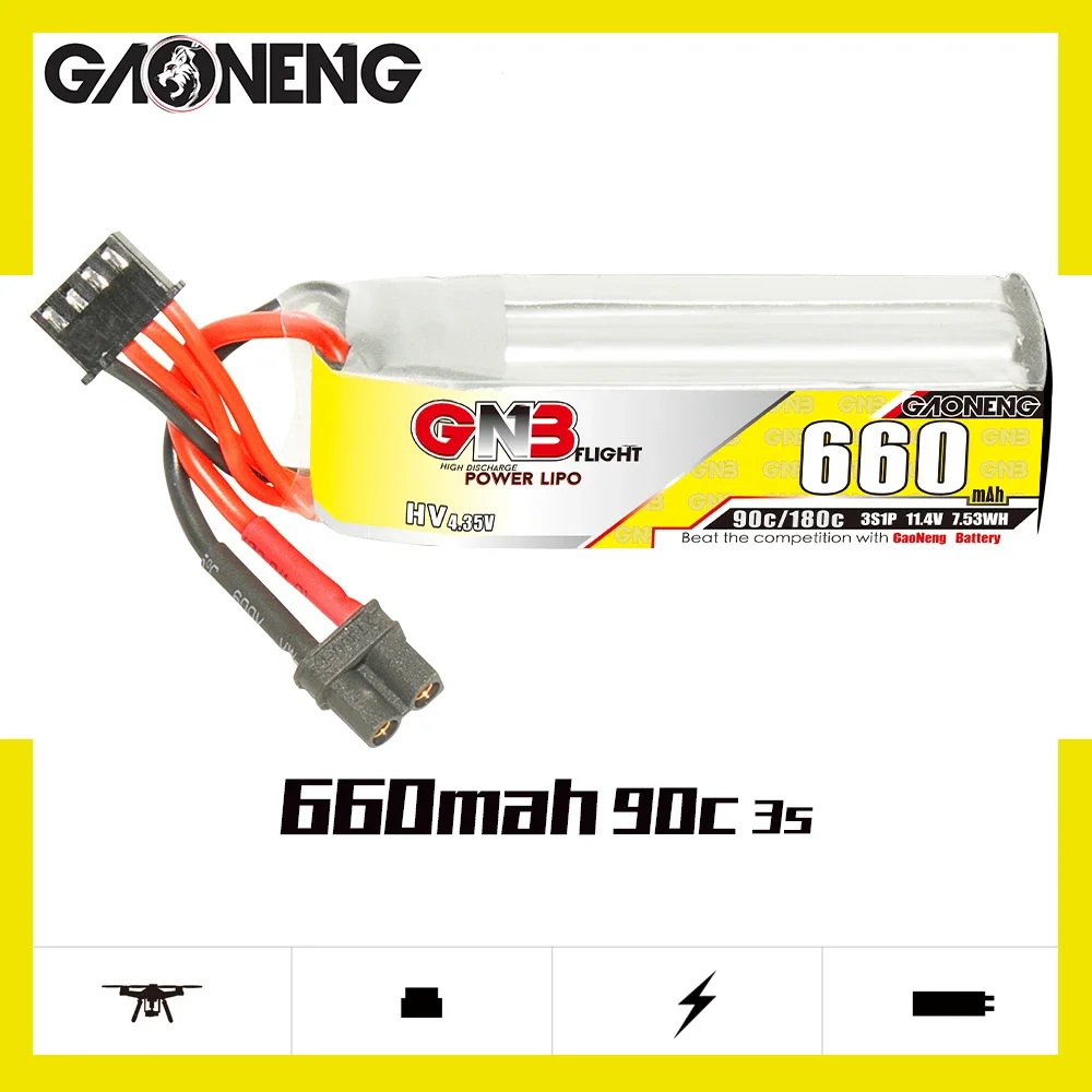 

GAONENG GNB 660 мАч HV 3S 90C 180C 11,4 в XT30 литий-полимерный аккумулятор Beta75X Cine Whoop Mini Micro FPV от 1,6 до 2 дюймов