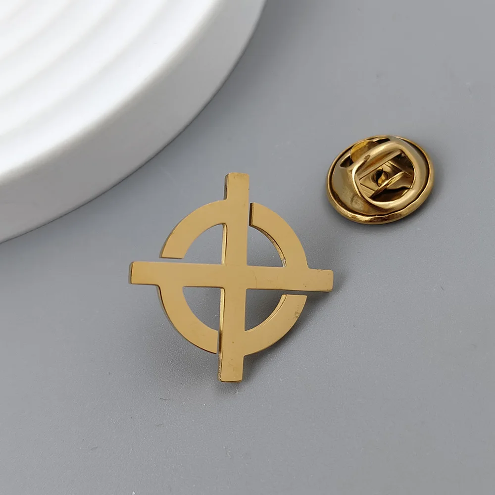 Round Geometric Gold Plated Badge, Black Men's Collar Brooch, Lapel Pin Black, Father Husband Gift, Suit Accessories Set