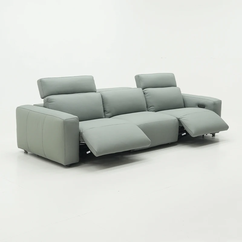 Italian Modern First Class Space Capsule Villa Cinema Straight Three-Seat Electric Sofa Genuine Leather Wood Frame Remote