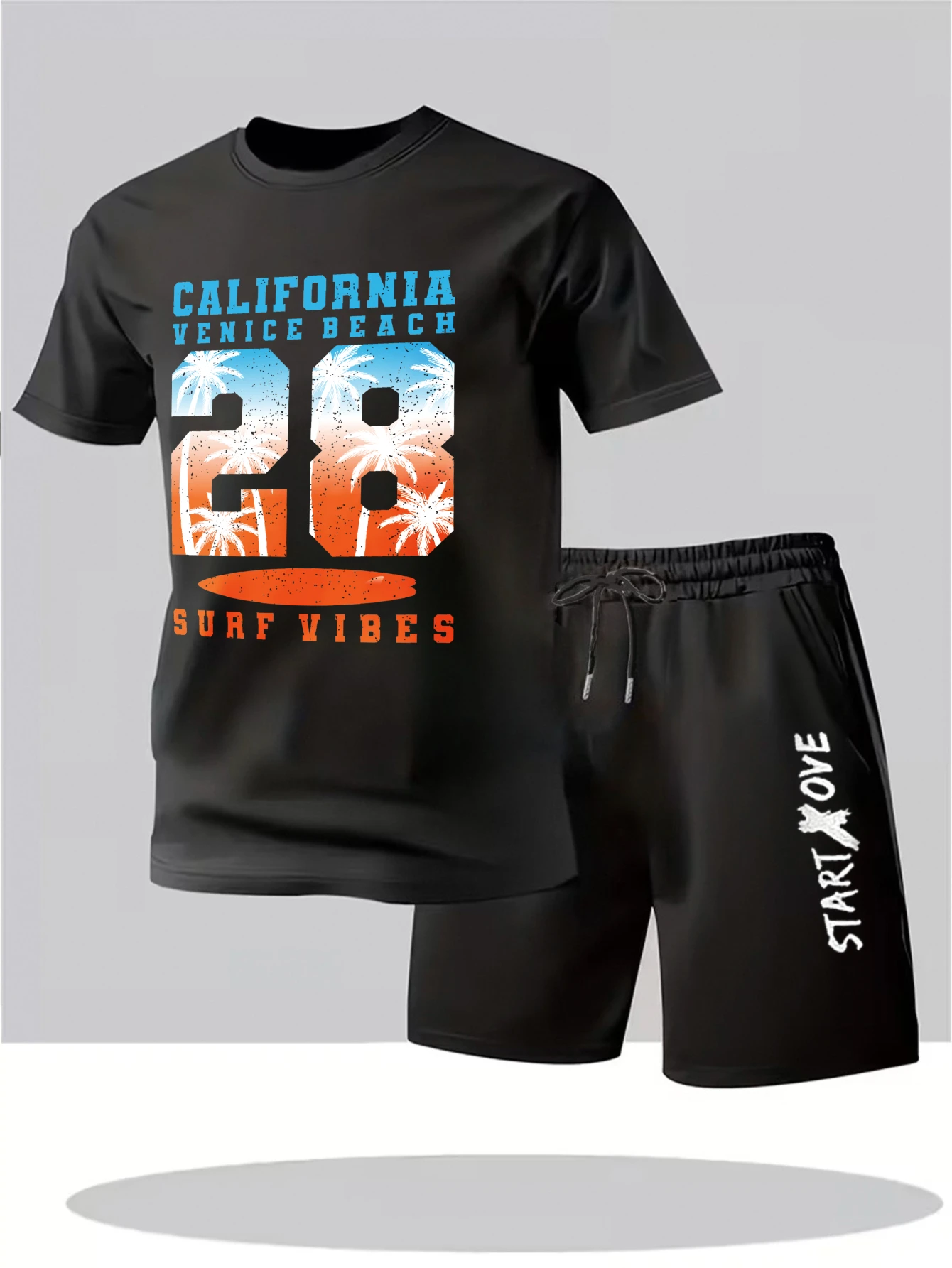 

Мужской летний костюм-двойка 2025: тонкий спортивный костюм с принтом из полиэстера