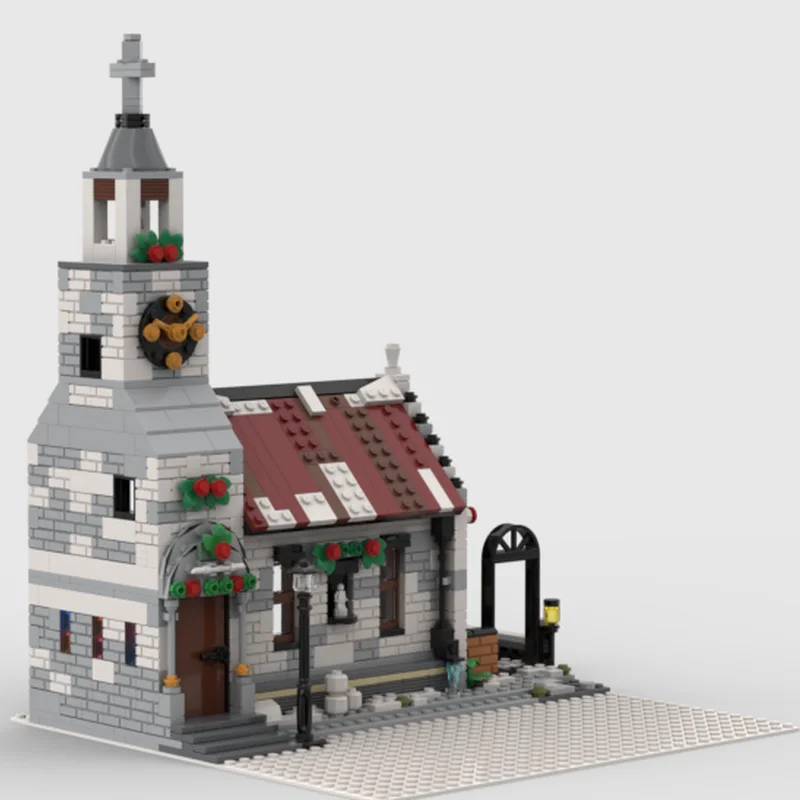 Street View Model Moc Building Bricks Winter Village Church Model Technology Modular Block Gift Christmas Toys DIY Set Assembly