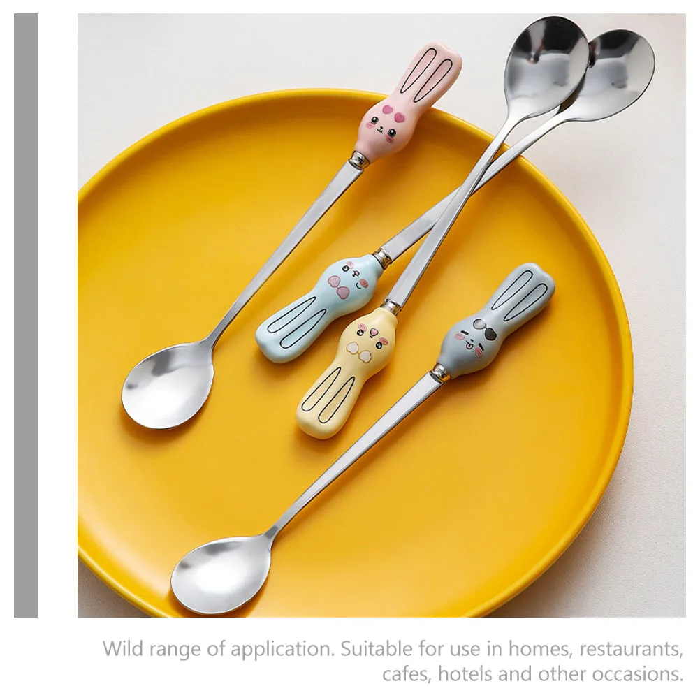 

1Set Cartoon Stainless Steel Fork Spoon Set Ceramic Handle Stylish Practical Toddler Feeding Metal Tableware Kids