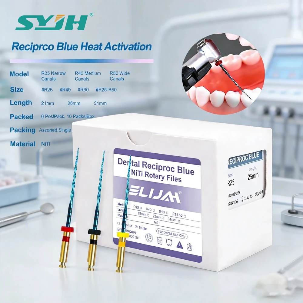 

SYJH 10 коробок 21/25/31 мм R25/40/50 Niti Dental Reciprocating Blue Heat Activation файлы для корневых каналов, материалы для лечения корневых каналов