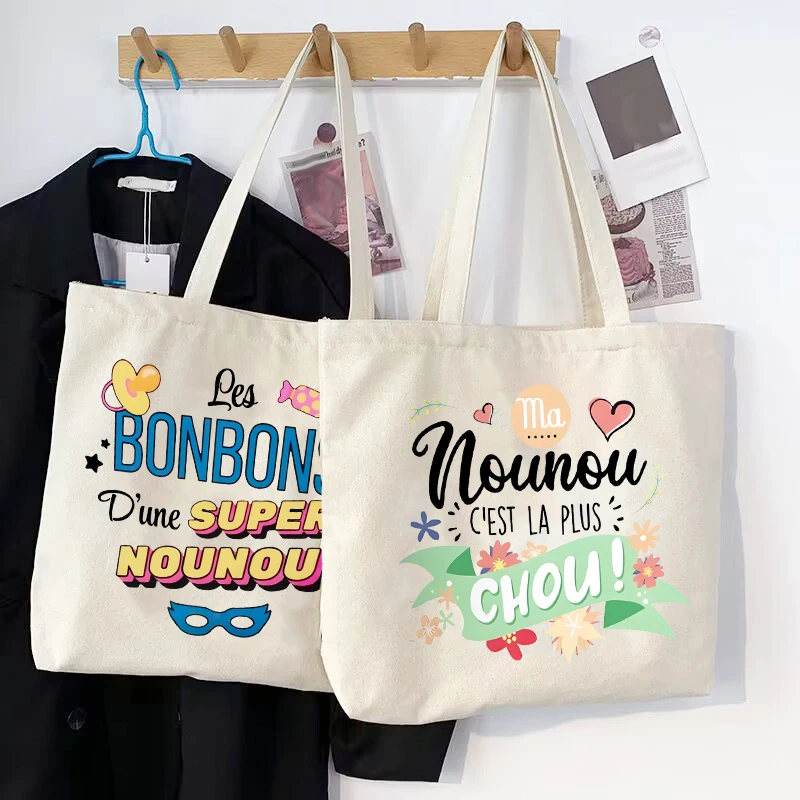 

Nounou C'est La Plus Chou Shopping Bag Women Tote Bag Female Shoulder Bag Travel Zipper Handbag Best Gift for Nounou