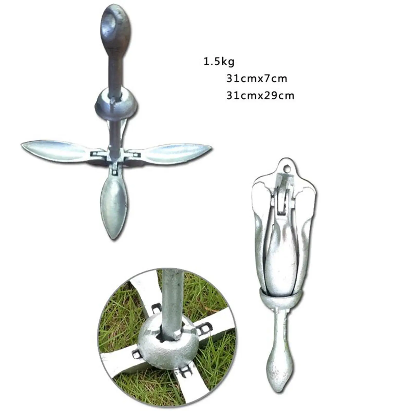 Foldable Grapnel Boat Anchor Durable Galvanized Carbon Steel Gear for Small Watercrafts Kayak Dinghies Canoes Raft