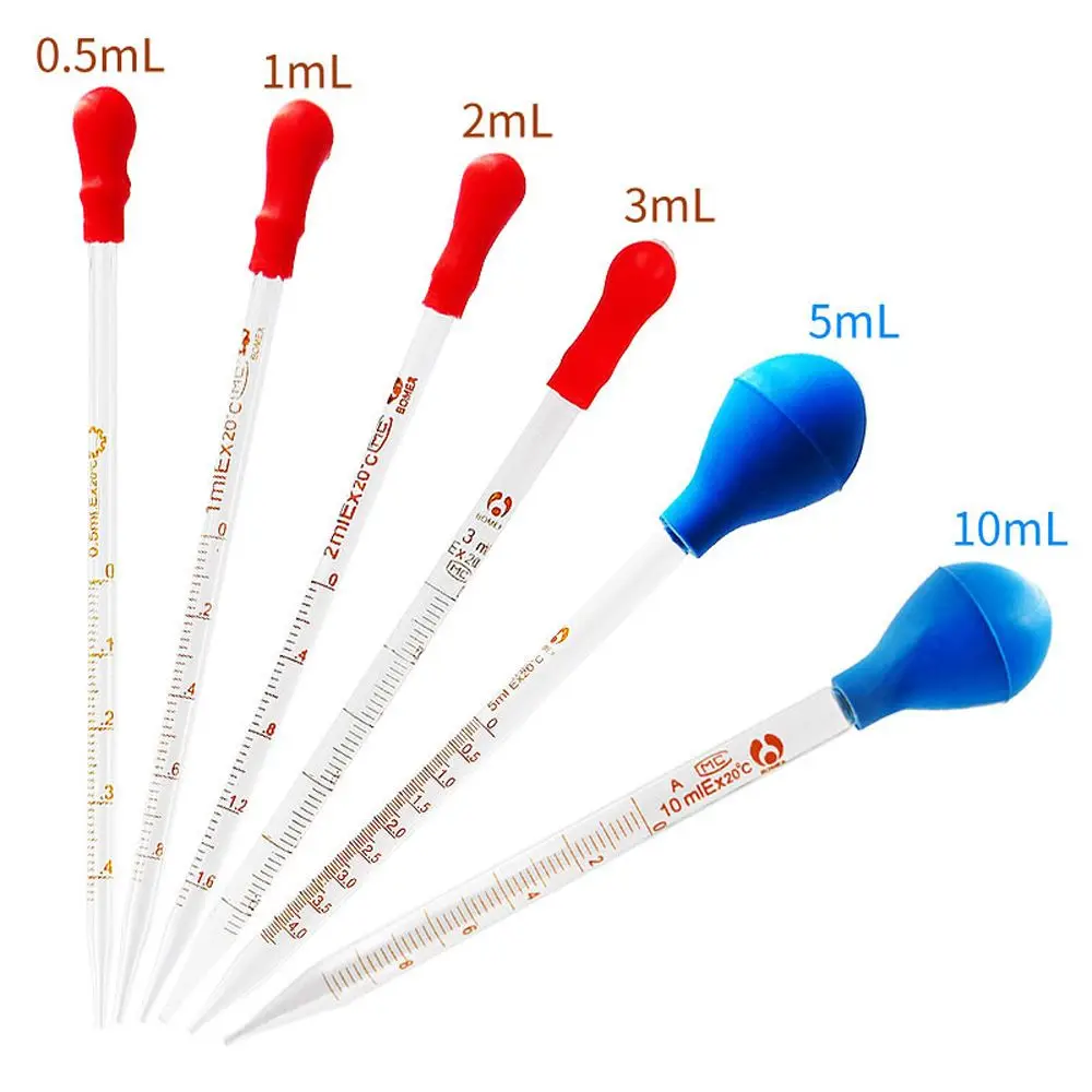 0.5/1/2/3/5/10ml Glass Scale Line Dropper Pipette Lab Dropper Dropping Pipet Blue Rubber Head Pipettors