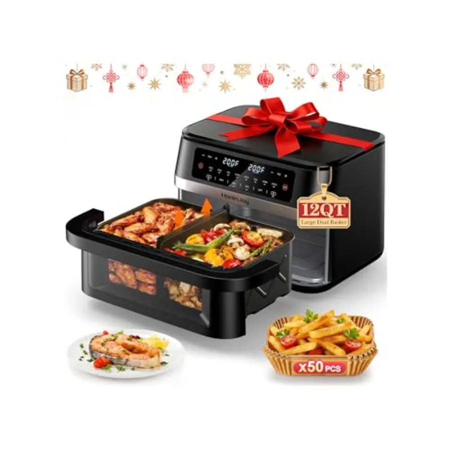 

Аэрофритюрница 12QT Flex с двумя корзинами, смотровым окном и 50 бумажными вкладышами, цифровая панель 12-в-1 с синхронизацией, двойной подсветкой и двойной зоной нагрева