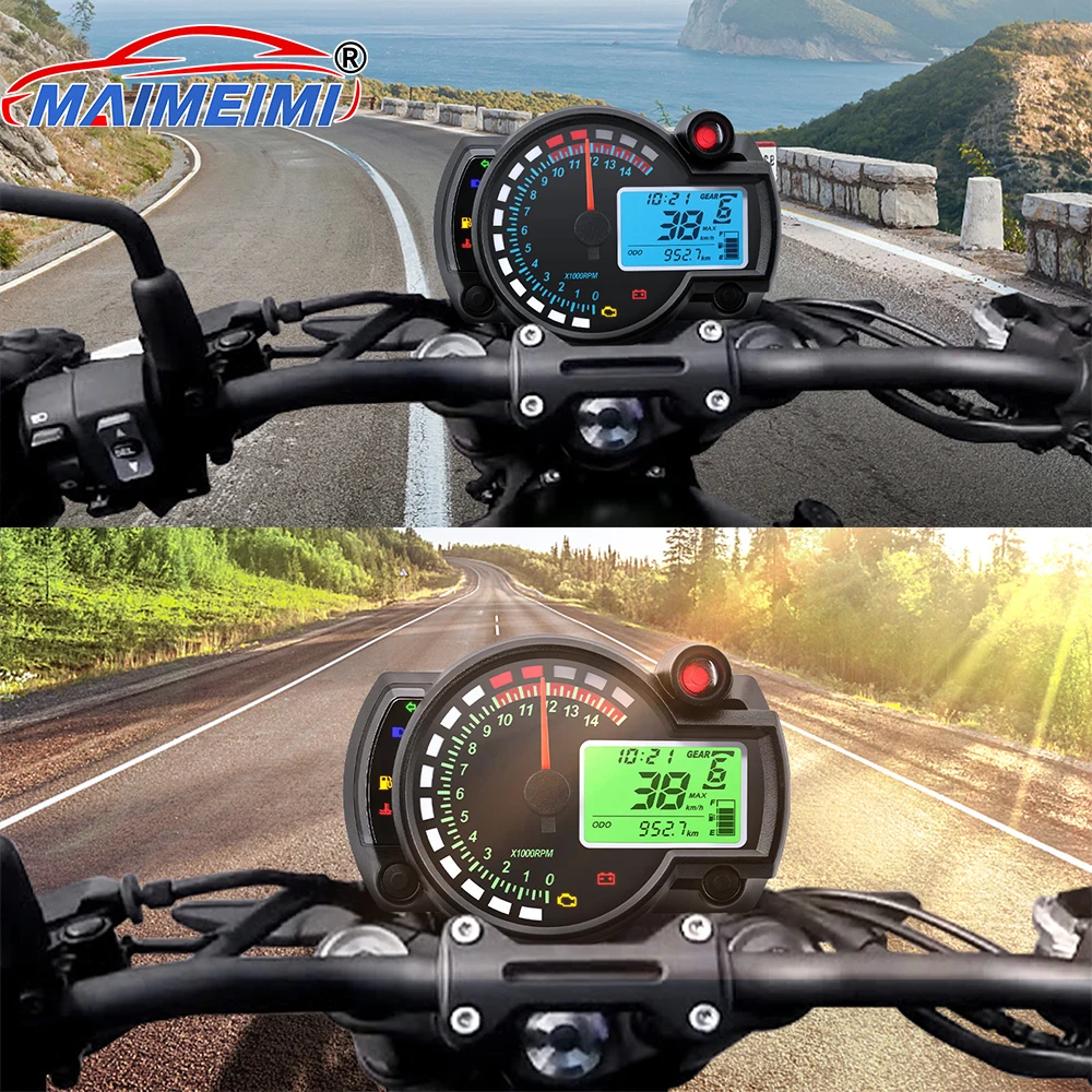 

Motorcycle Digital Speedometer Tachometer Odometer Meter Instrument Adjustable MAX 299KM/H 7colors Dashboard LCD Digital Meter