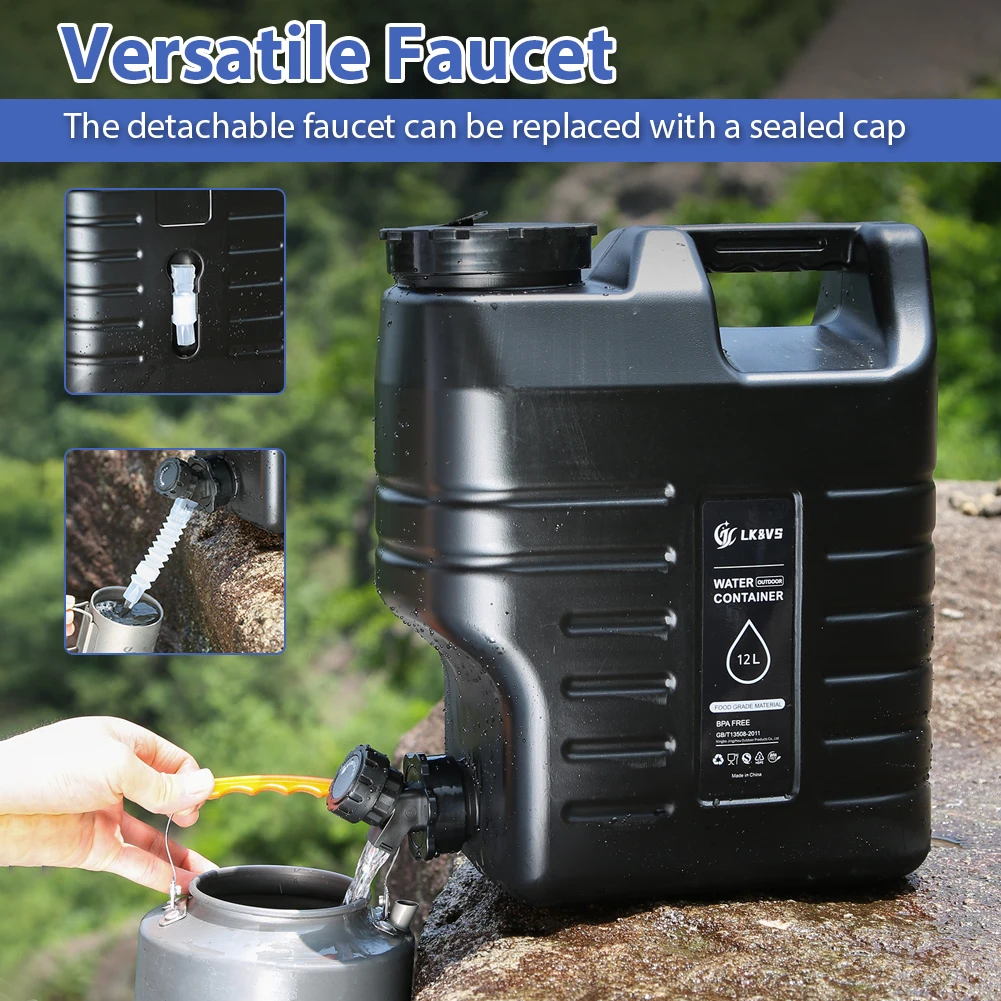 

12L Water Container Jug No Leakage Water Storage Container Portable Large Capacity Water Tank Outdoor Hiking Accessories