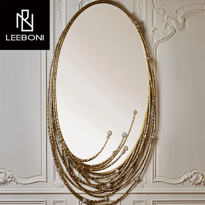 High-quality Gold Brass Wall Mirror, Art Deco Design Luxury Living Room Decoration, Suitable For Daily Use In Homes And Hotels