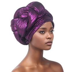 African Lady Head Wraps Nigeria Autogele Headtie Wedding Party Headgear Turbante Exaggerated Big Braid Turban Cap for Women