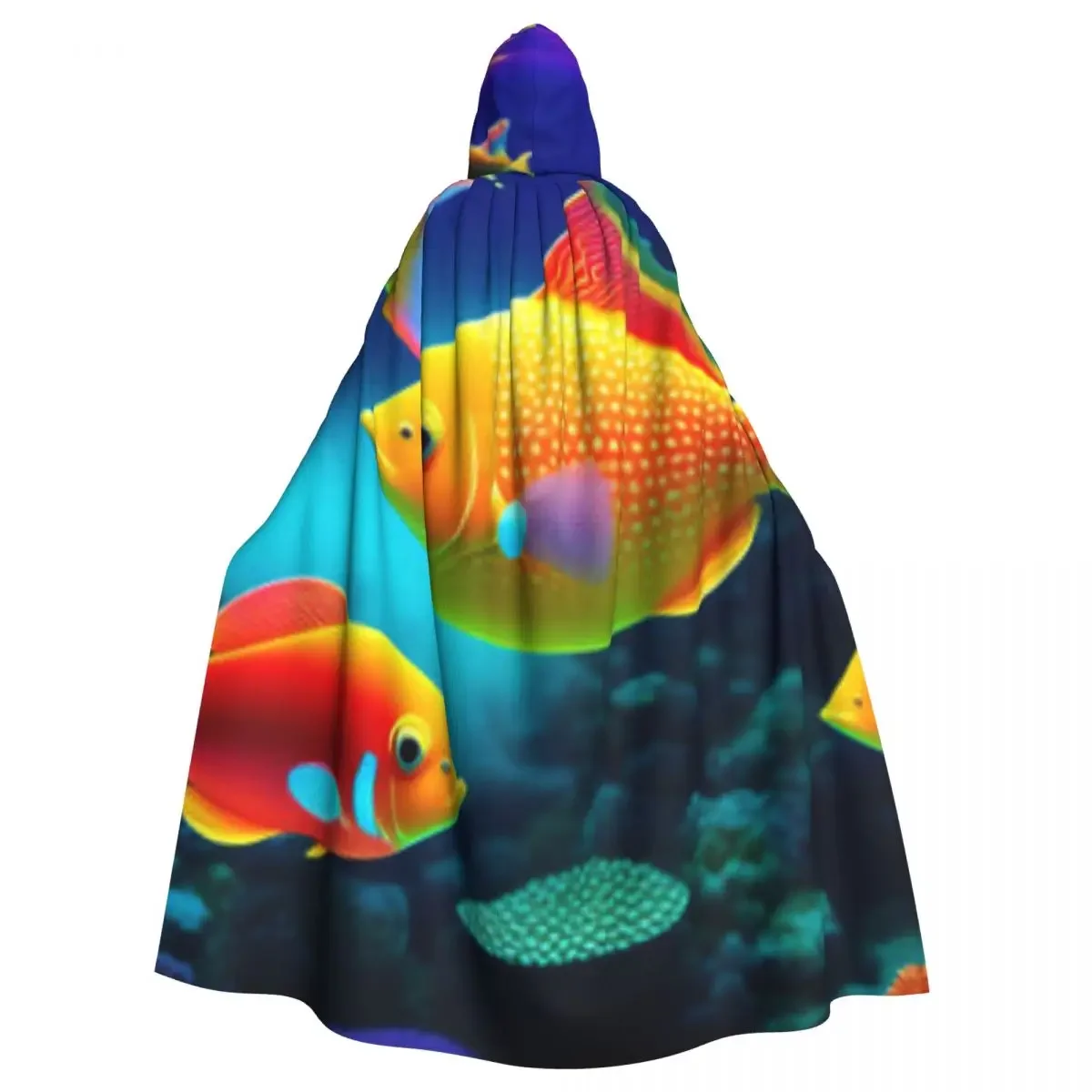 Unisex Witch Party Reversible Hooded Adult Vampires Cape Cloak Tropical Fish