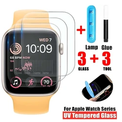 3PCS UV Screen Protector for Apple Watch 9 8 7 45MM 41MM 6 5 4 SE 40MM 44MM Tempered Glass for IWatch 3 2 1 38MM 42MM Protective