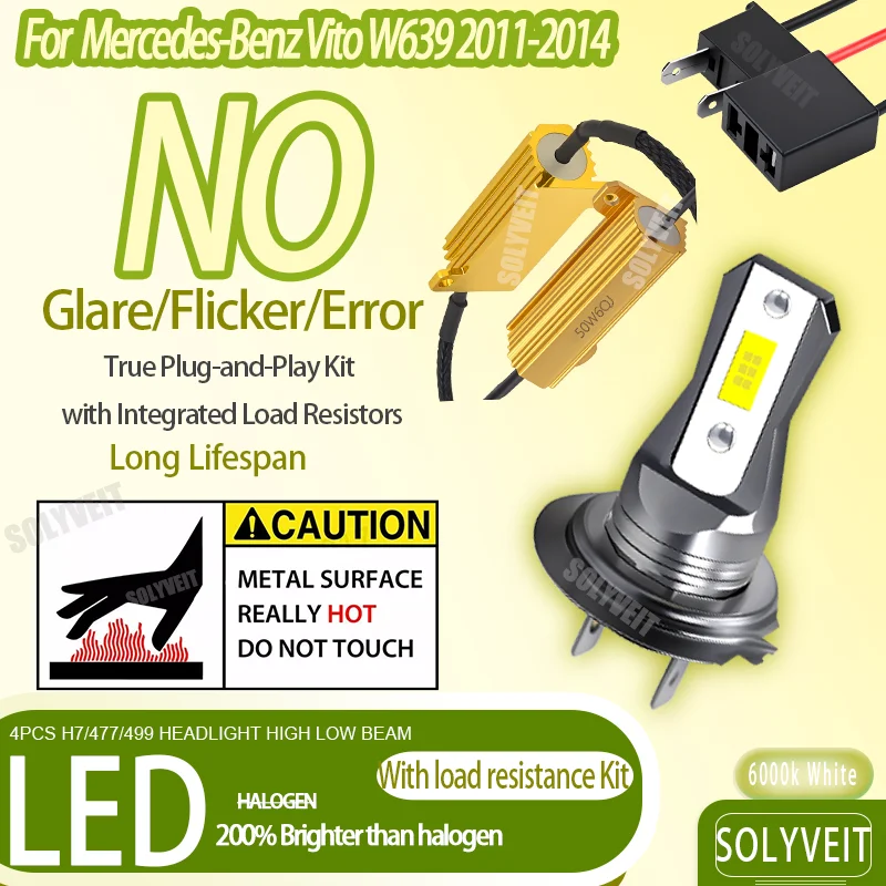 

4pcs H7/477 True 6000K Daylight Beam: LED Technology for Natural Vision at Night For Mercedes-Benz Vito W639 2011 2012 2013 2014