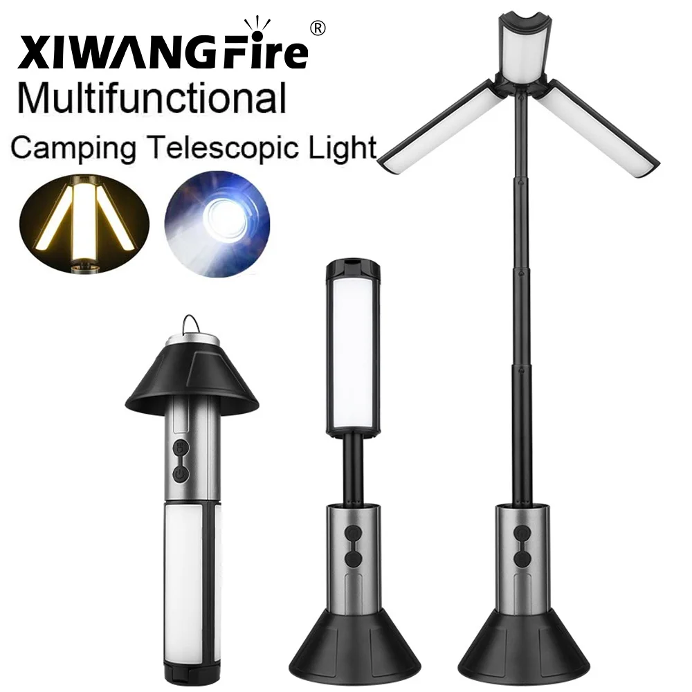 Folding Camping Light Portable Flashlight Telescopic Lantern USB Rechargeable Camping Lantern Outdoor Tent Lamp with Stand Base