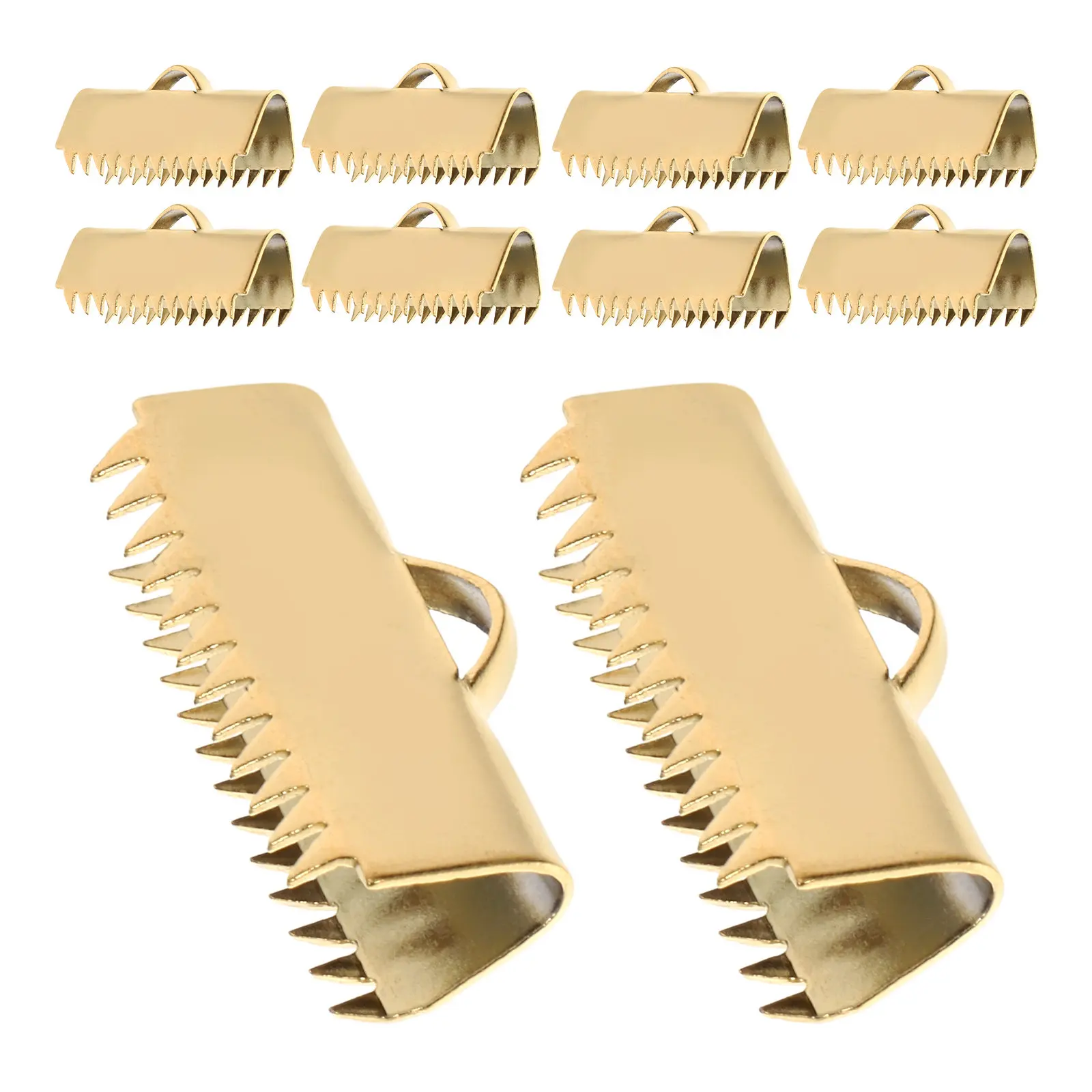 

20pcs Stainless Steel Golden Ribbon End Clamps 20Mm Pinch Crimp Clamp Cord End Caps For Jewelry Making Connectors Charm