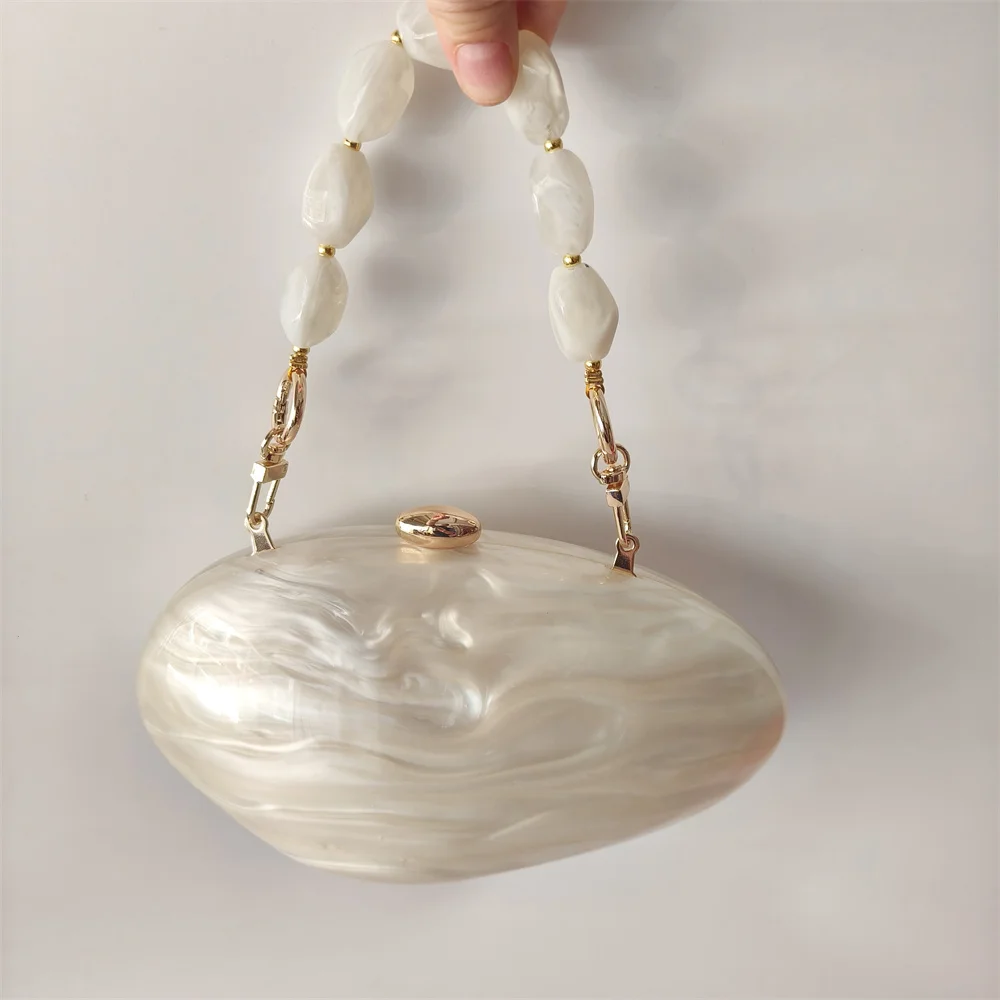 Oval Marble Beige Shell Acrylic Luxury Elegant Lady Evening Bag Cute Handbag Wedding Lady Girl Female Mini Purse