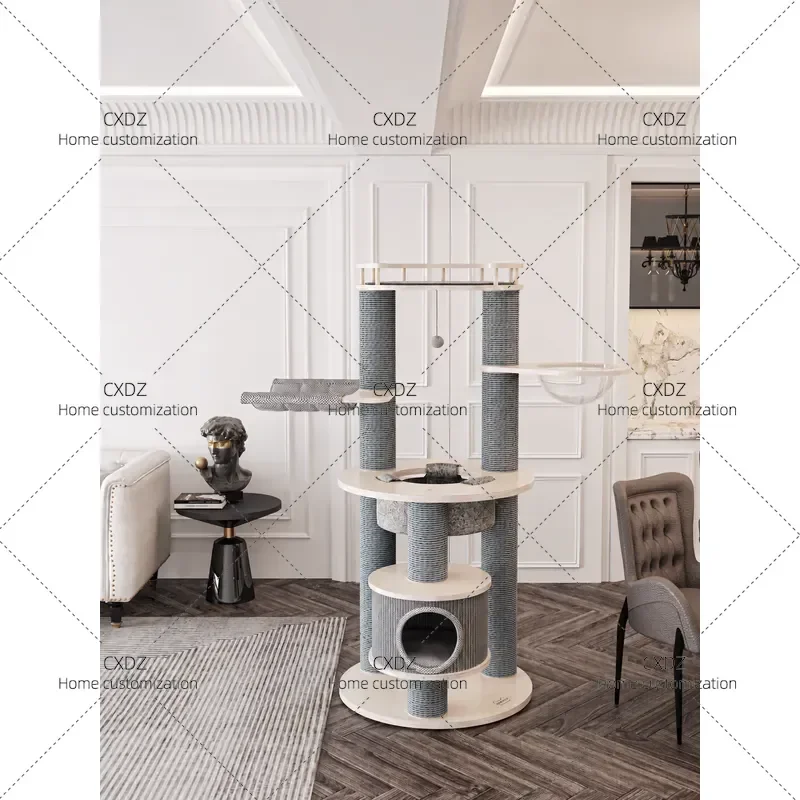 Cat Climbing Frame Multi Layer Solid Wood Cat Tree with Nest Large Wooden Cat Tower Integrated Activity Center for Cats