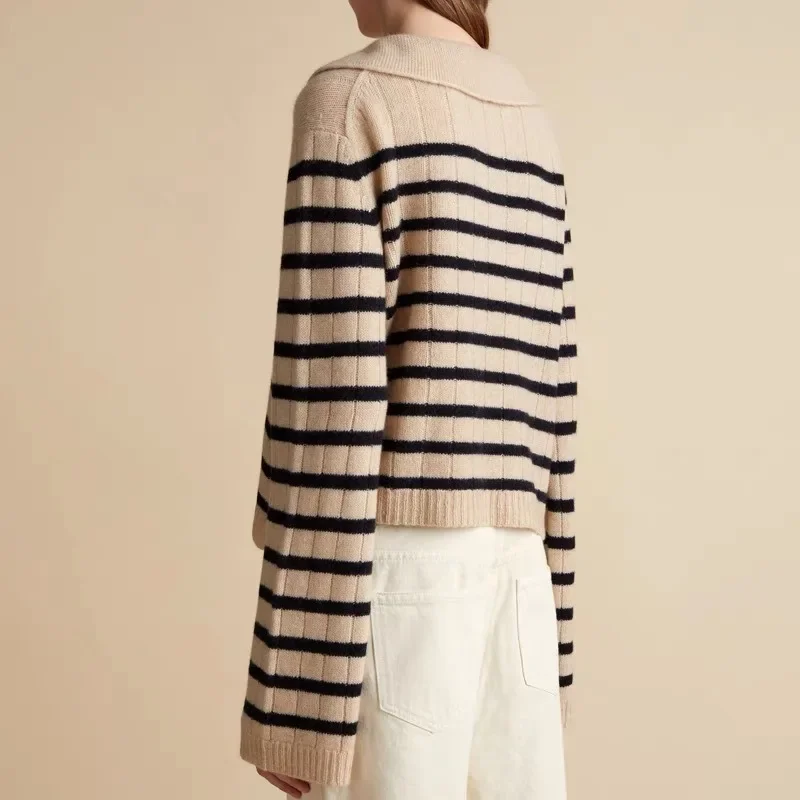 KH@IT@E Sweater Women\'s Autumn/Winter Striped Lazy Style Top Thick Warm Hoodie Square Neck Wool Knitted Pullovers