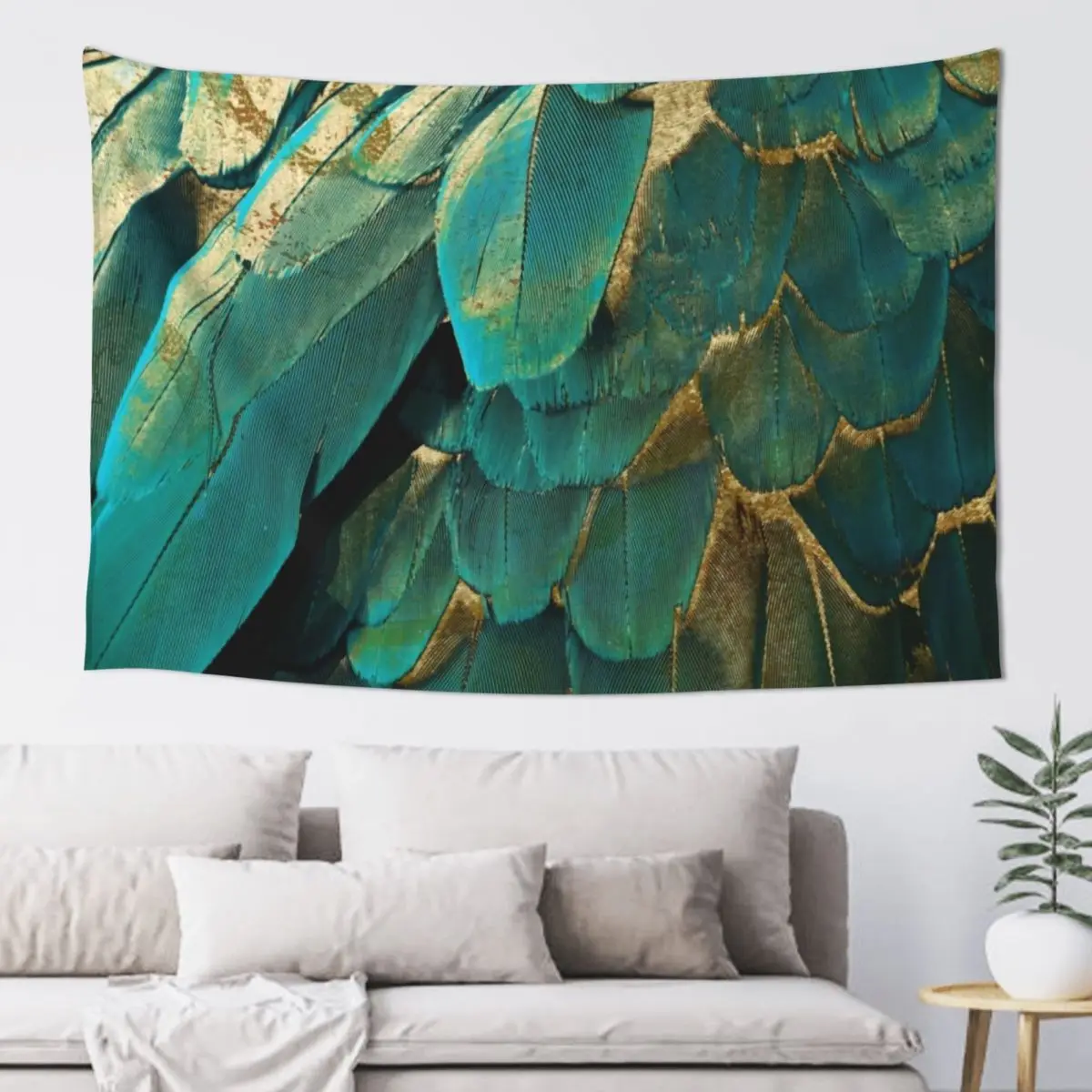 

Feather Glitter Teal and Gold Tapestry Home And Comfort Decor Bedroom Decor Room Decorations Aesthetic Decor For Room Tapestry