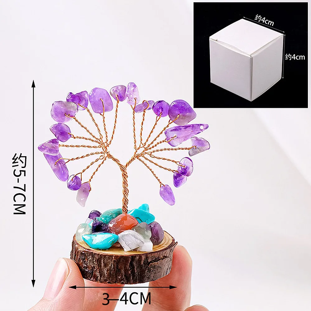5pcs/pack 2 Heads 18pcs Crystals Positive Energy for Life Tree,Wooden Base Decorate Home/Offcie/Desk Mini Ornaments