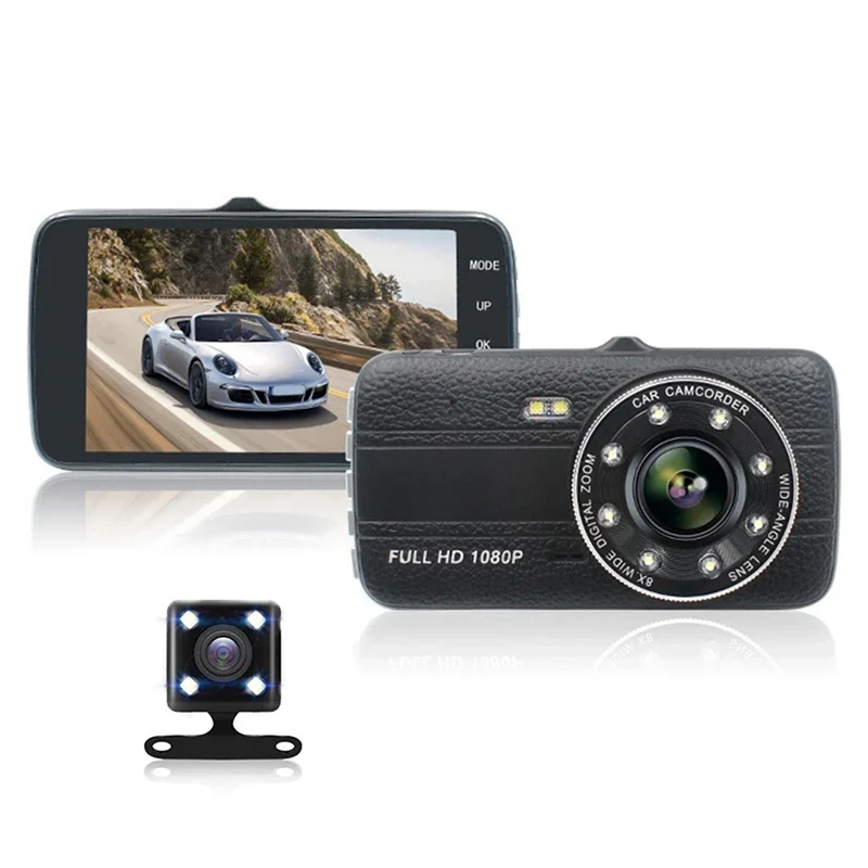 B-M 4 Inch Screen HD 1080P Dash Cam Car DVR Driving Recorder Camera Parking Car Monitor IR Night Vision With Rearview Camera