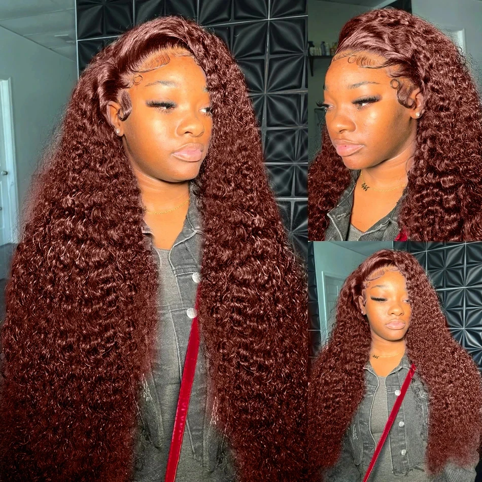 30 34 Inch Reddish Brown Deep Wave Frontal Wig 13X6 HD Lace Frontal Wig Colored Deep Wave 13x4 Lace Front Human Hair Wigs