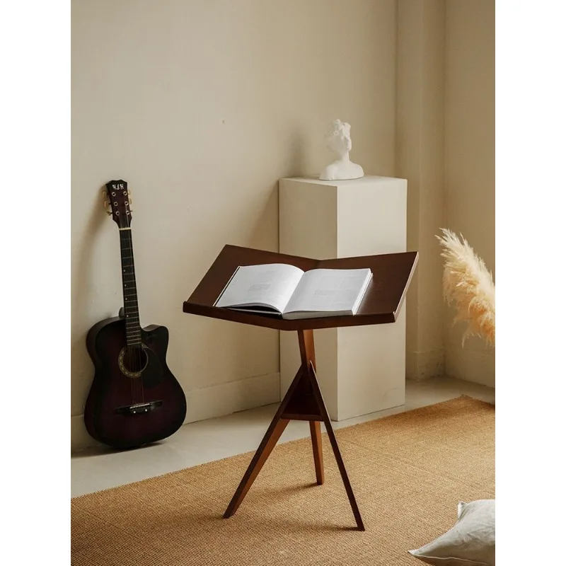 Solid wood book and newspaper rack, piano score rack, floor-to-ceiling medieval magazine shelf, simple retro newspaper reading