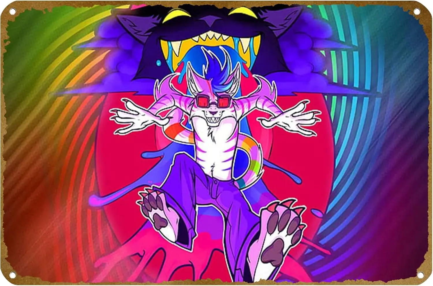 Purple cat cartoon character digital wallpaper, Lapfox Trax, Furries in a Blender Poster Metal Tin sign Logo Family Club Bar Caf