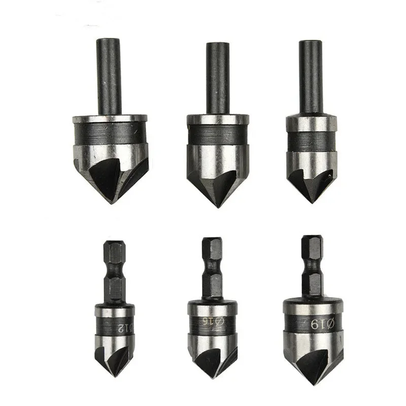 Carbon steel 90-degree round handle five-blade chamfer three-piece set 12mm19mm deburring countersink woodworking hole opener