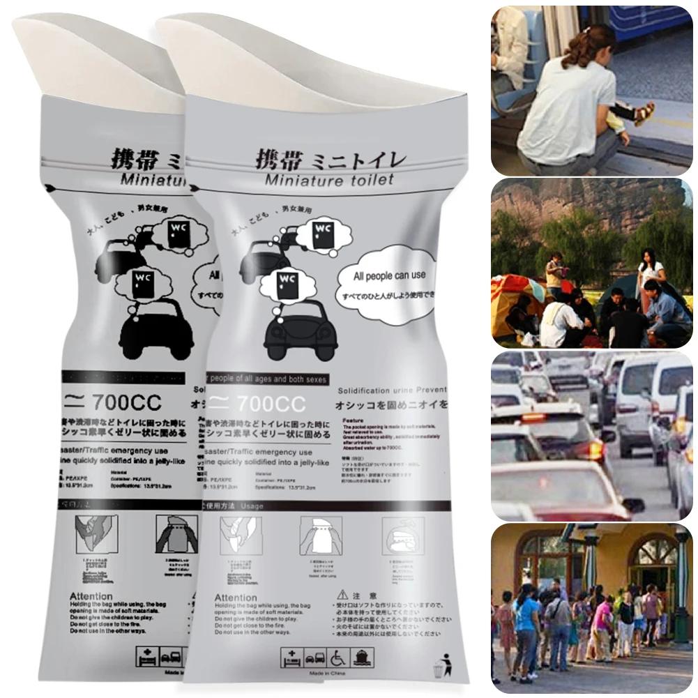 700ML Travel Mini Mobile Toilet Unisex Outdoor Emergency Toilets Leak-Proof Traffic Jam Urine Bag for Camping Travel Car