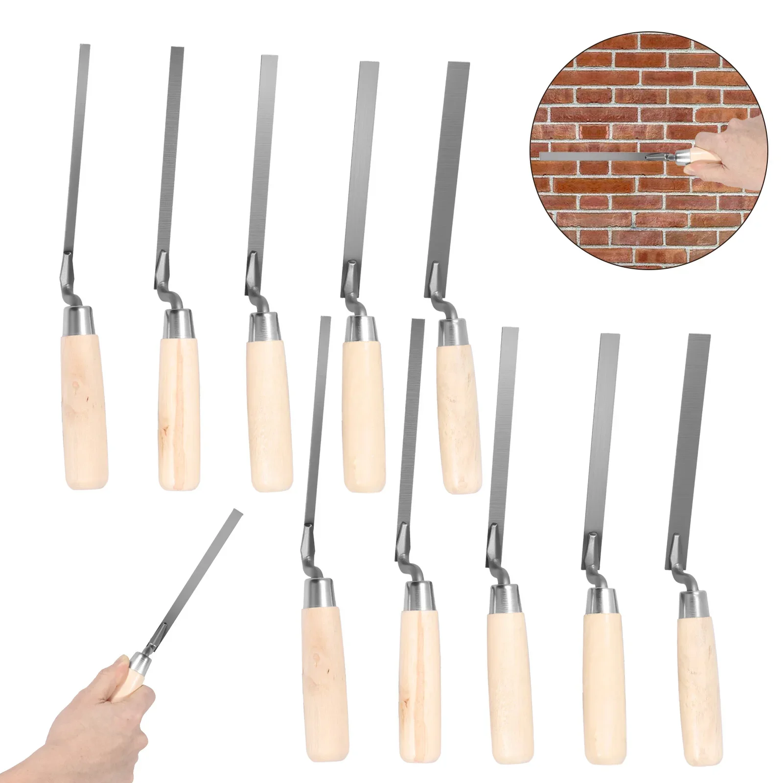 

10Pcs Tile Grout Shovel Filling Brick Joint Tool 15/64 5/16 25/64 15/32 19/32 Inch Carbon Steel Tuck Pointer Trowel Furnish Tool