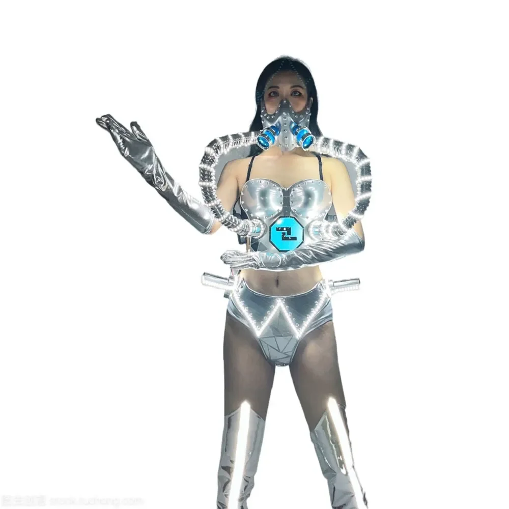 

New Futuristic Nightclub Gogo Dancing Stage Costume Technology Sense LED Outfit Rave Festival Clothing Cosplay Clothes Set