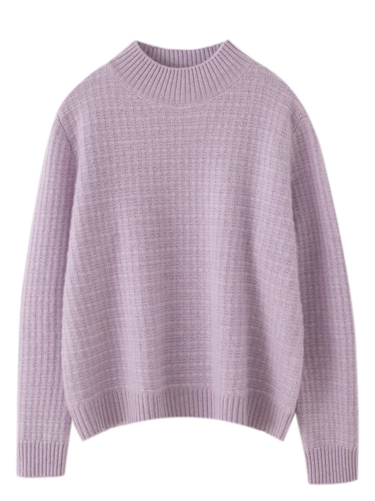 

Осень-зима, 100% кашемировый трикотаж, женский свободный пуловер с воротником-стойкой, свитер с толстым длинным рукавом, базовые кашемировые топы высокого качества