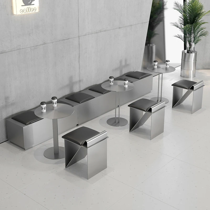 Wall booth sofa restaurant coffee milk tea shop Internet celebrity industrial style bar stainless steel table and chair bench