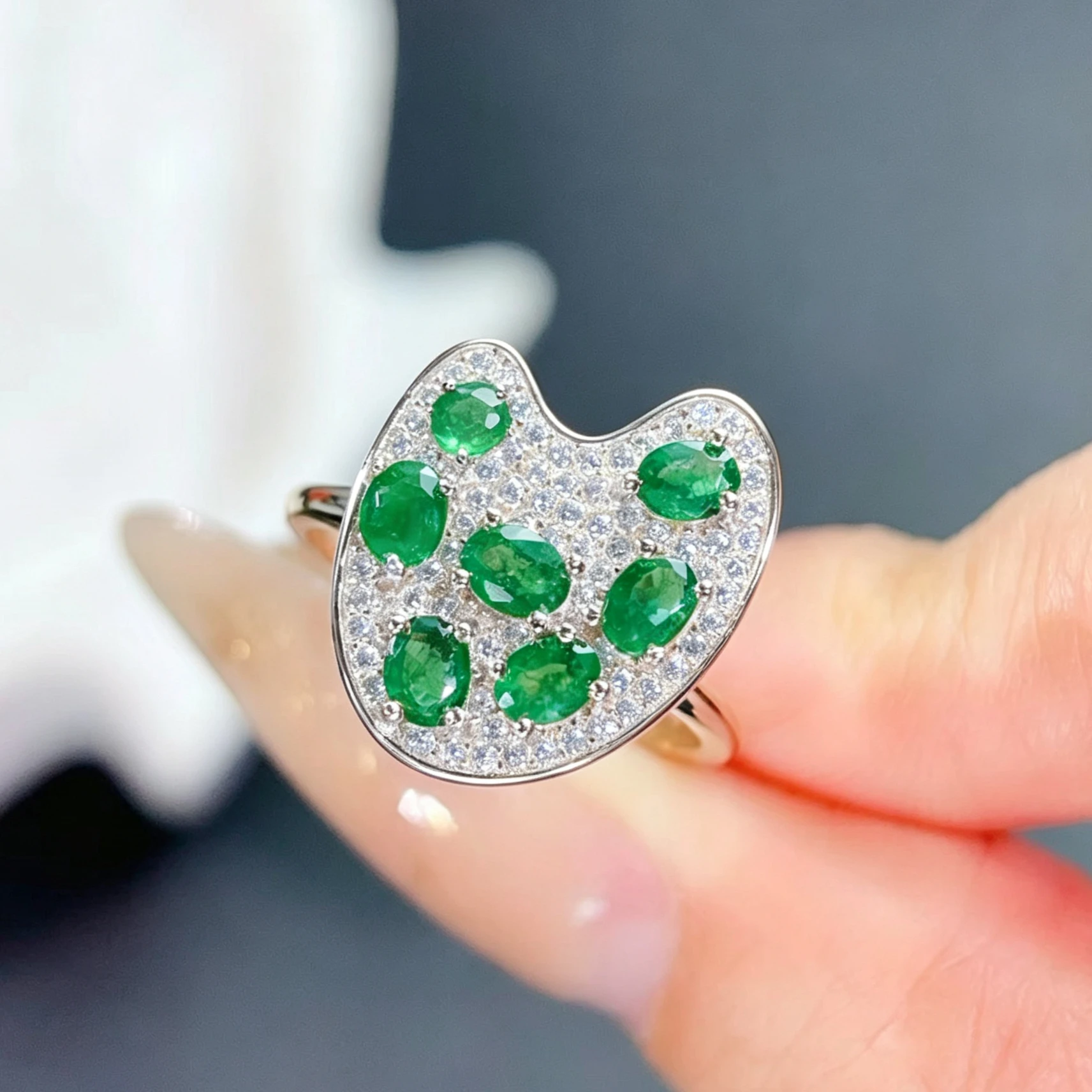 Palette Shape 925 Silver Gemstone Ring 3x4mm Natural Emerald Ring with Certificate Gold Plated Silver Emerald Jewelry