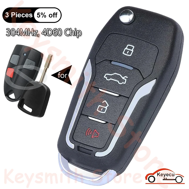 

KEYECU 304MHz 4D60 Chip for Ford Falcon FPV XR6 XR8 2 & 3 Series 1999 2000 2001 2002 AU Models Auto Upgraded Flip Remote Key Fob