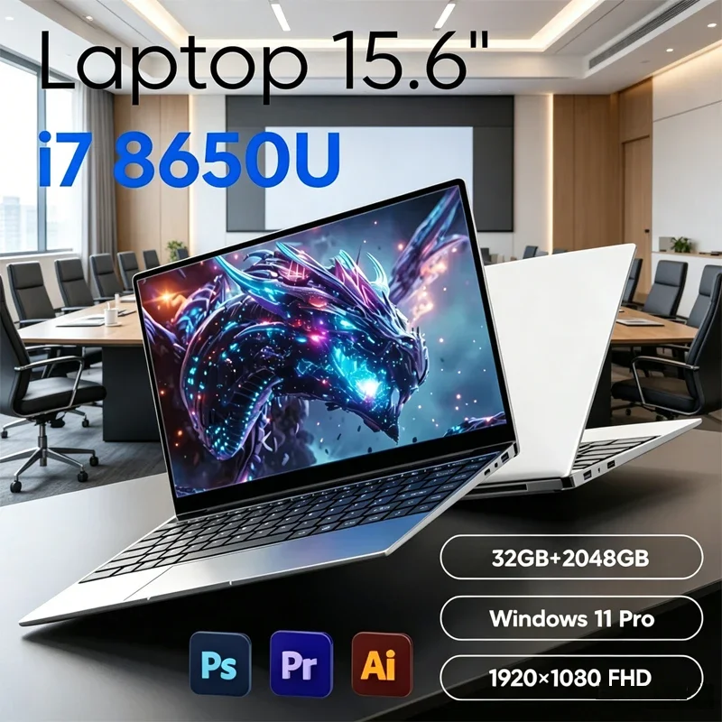 

2026 New Ultra Slim 15.6" Laptop Intel Core i7-8650U Windows 11 Pro 32GB RAM 2TB M.2 SSD - Ideal for Office & Study