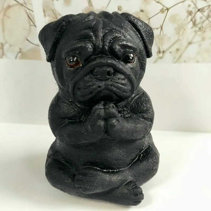 Meditation Dog Statue Resin Pug Sculpture for Car Decoration Zen Yoga Dog Figurine Meditation Pug Statue for SUVs Trucks Cars