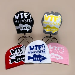 Street Funny Fish Letter Knitted Hats Autumn and Winter New Unisex Warm Versatile Hip Hop Color Block Fashion Personal Beanies