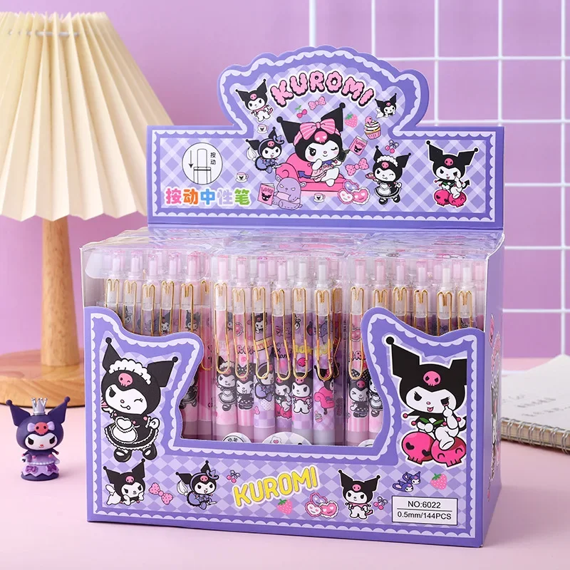 

144pcs Sanrio Kuromi Metal Pen Holder Press Pen Box High Appearance Press Neutral Pen Signature Pen Student Wholesale Gift