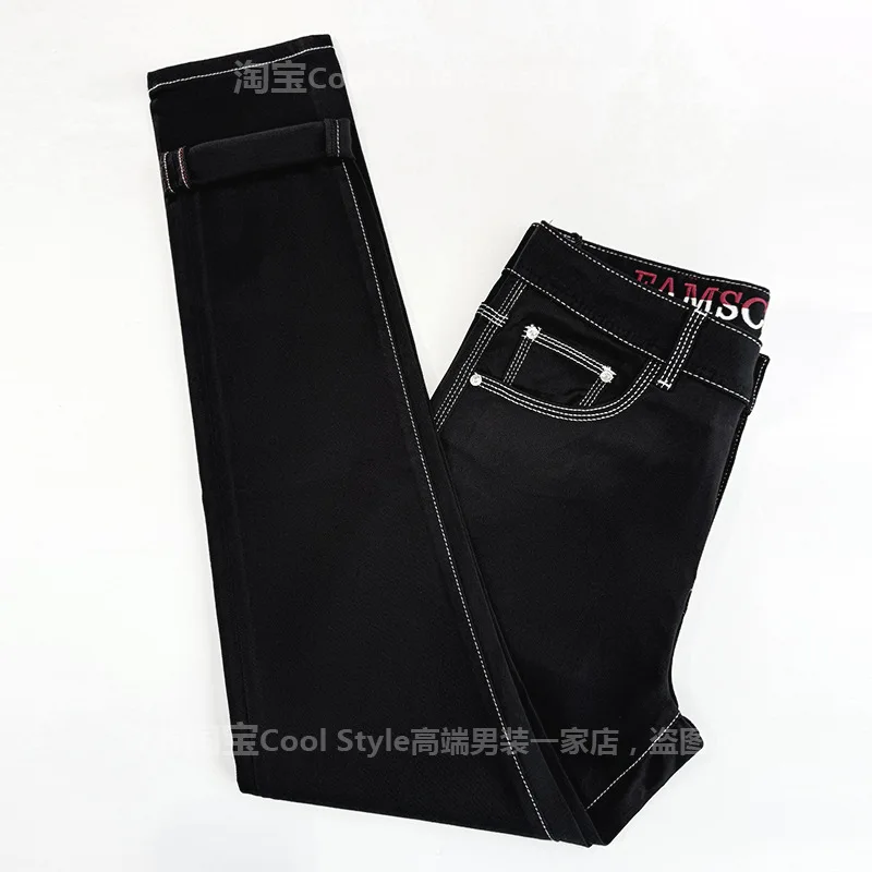 2026 Light Luxury Men's Clothing Pure Black Jeans Men's High end Slim fit Small Foot Trendy Fashion Denim Pants