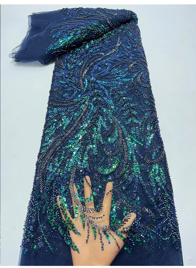 

1yard new gauze fabric Heavy Industry Phoenix Tail Bead Tube sequin embroidery tela Dress cheongsam fabric for patchwork