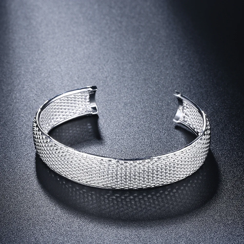 

Fine 925 Sterling Silver Elegant Net Bangle Cuff Bracelets for Women Adjustable Fashion Party Wedding Jewelry Christmas Gifts