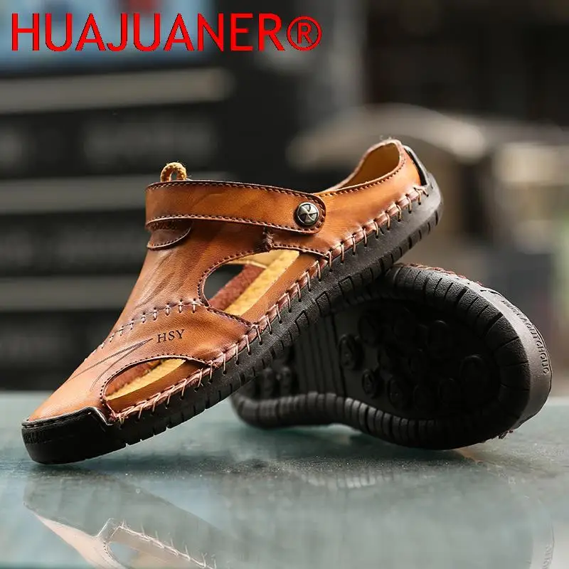 

Fashion Mens Sandals Genuine Leather Summer Beach Slippers Male Non-Slip Soft Comfortable Outdoor Shoes High Quality Man Sandals